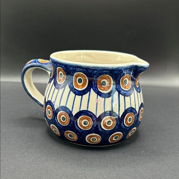 Boleslawaiec Polish Handpainted Pitcher Peacock Design 3.5" - Picture 1 of 8